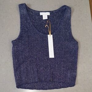 NWT House of Harlow 1960 Navy shimmer Knit Crop Top Medium